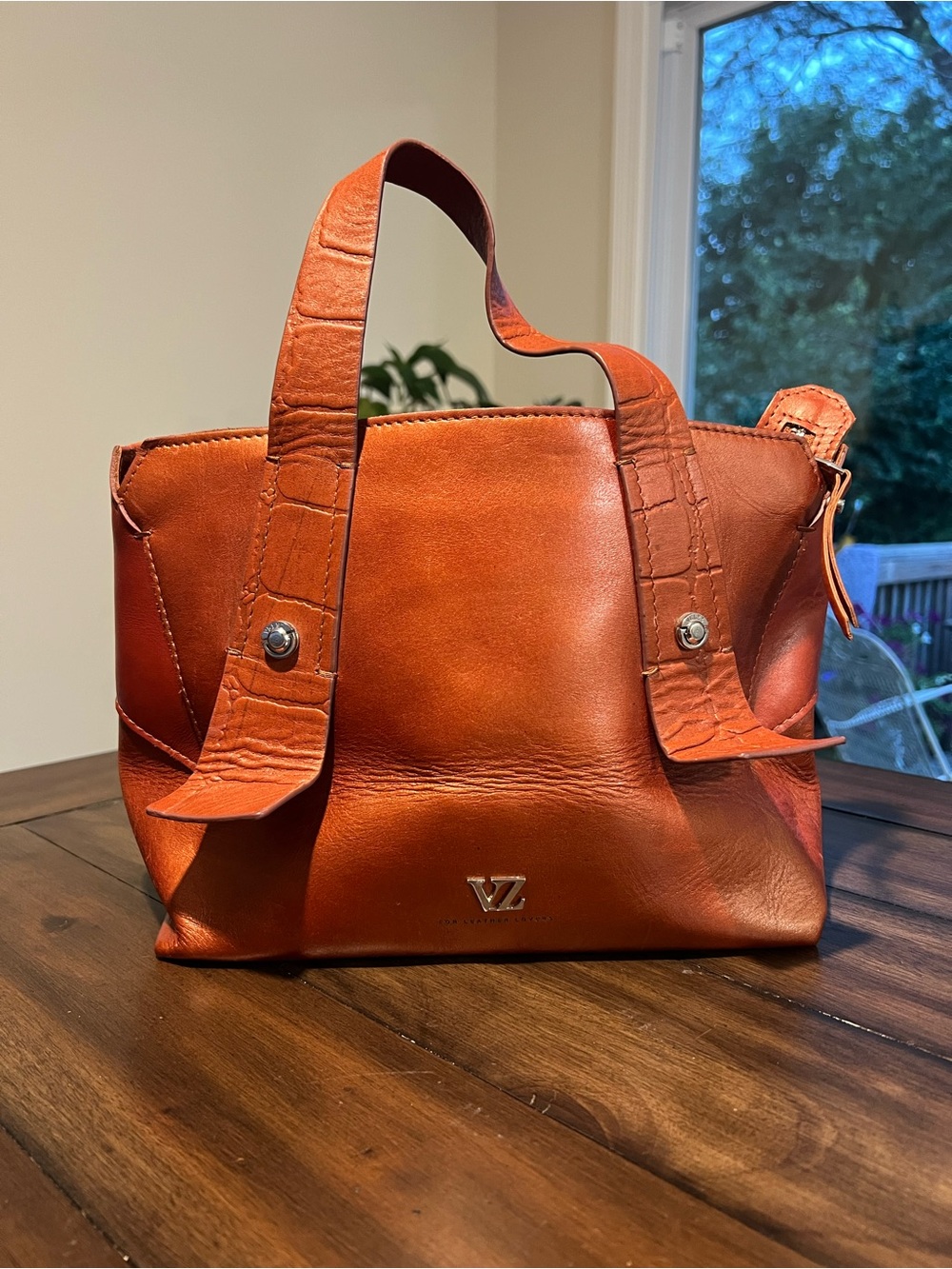 Orange Leather Shoulder Tote